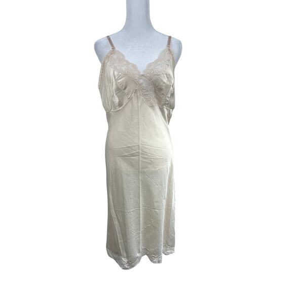 VTG Wonder Maid Non Cling Full Slip Dress Sz M Beige Petticoat Lingerie Babydoll - Picture 1 of 8